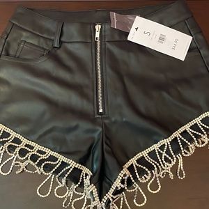 AKIRA rhinestone faux leather shorts